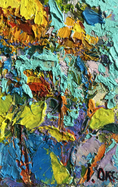 Oil painting Sunflowers in the field Oksana Ivanyuk