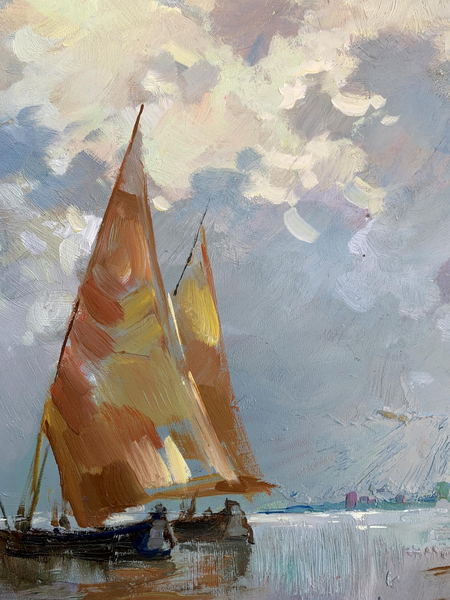 OIl painting Two sailboats at sea Yuriy Suprunchuk