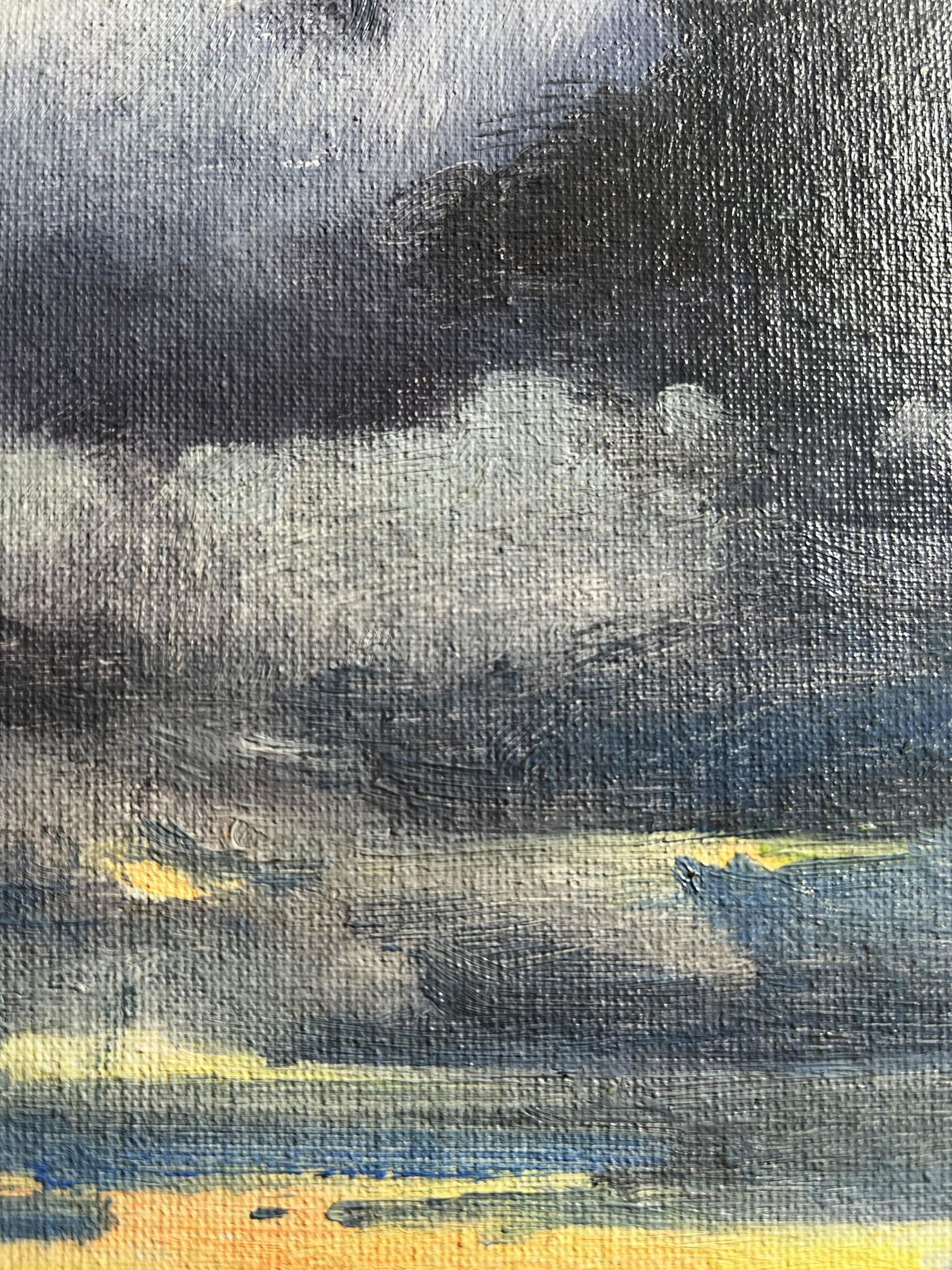 Oil painting Yellow sunset over the city Tatyana Derdey