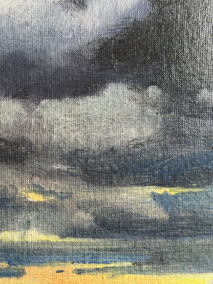 Oil painting Yellow sunset over the city Tatyana Derdey