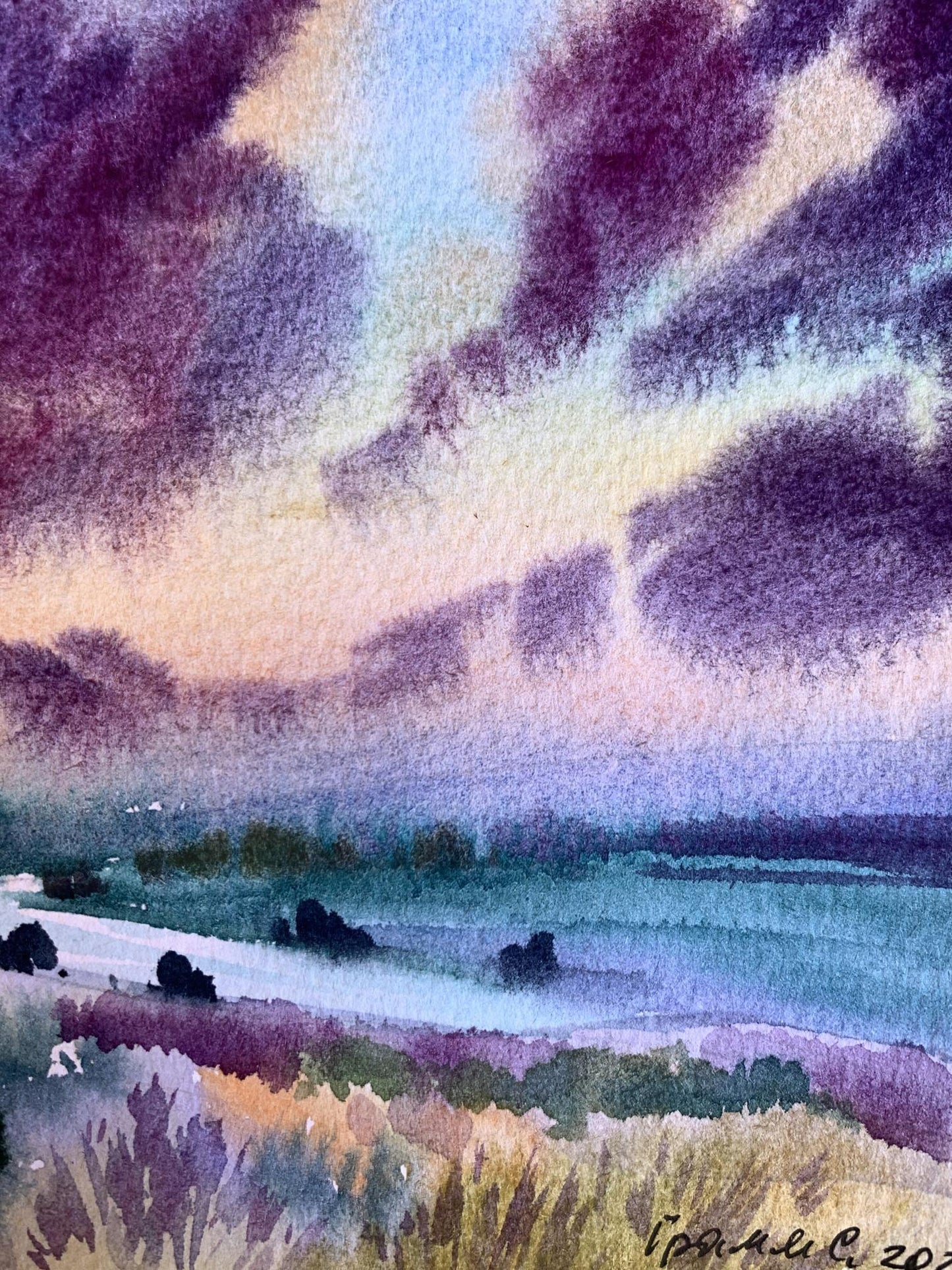 Watercolor painting Shore is covered with clouds Svetlana Gramm