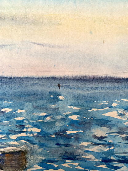 Watercolor painting With a view of the sea Unknown artist