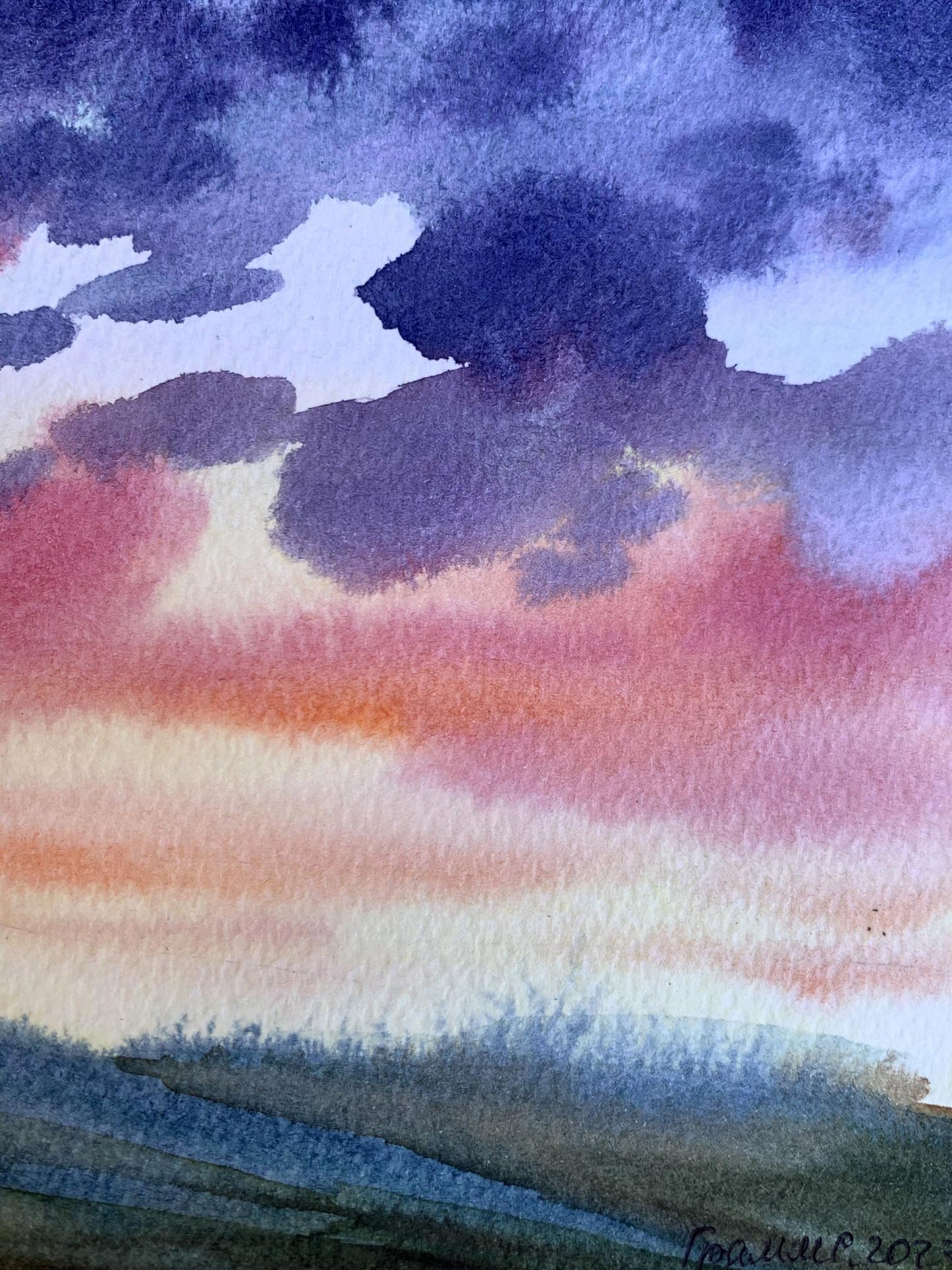 Watercolor painting Pink sunset Svetlana Gramm