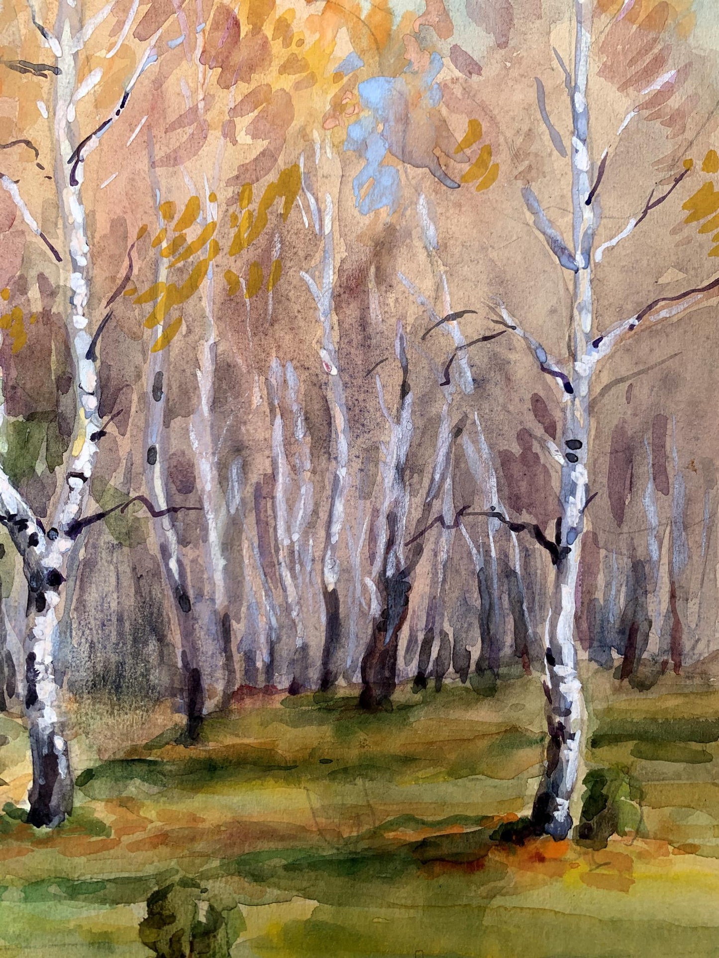 Watercolor painting Autumn birch forest Unknown artist