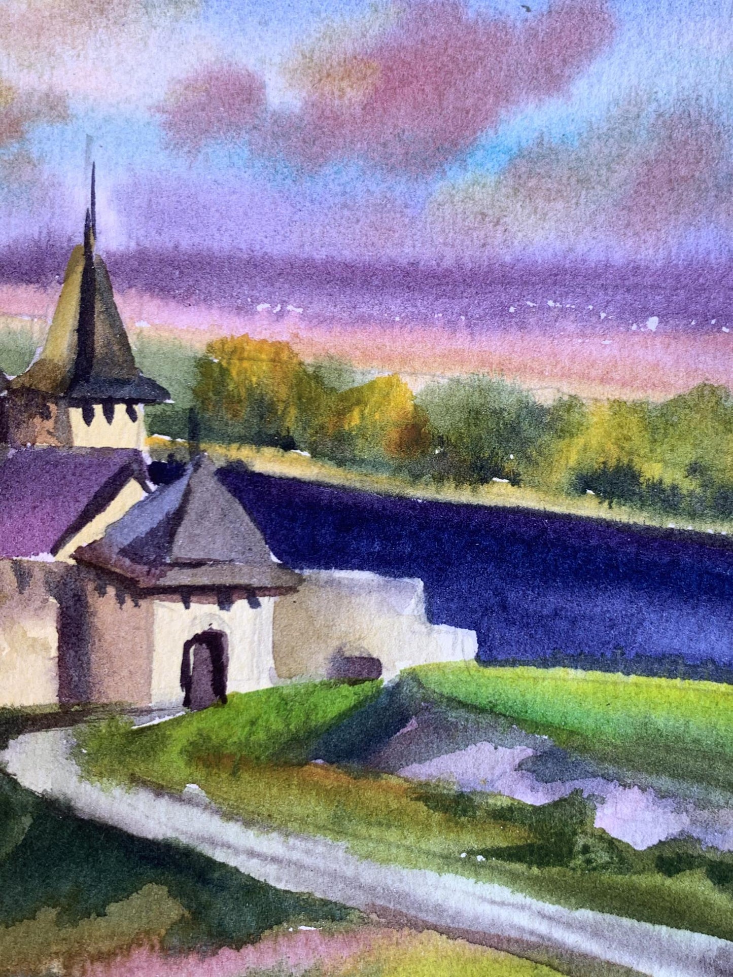 Watercolor painting Old castle Svetlana Gramm