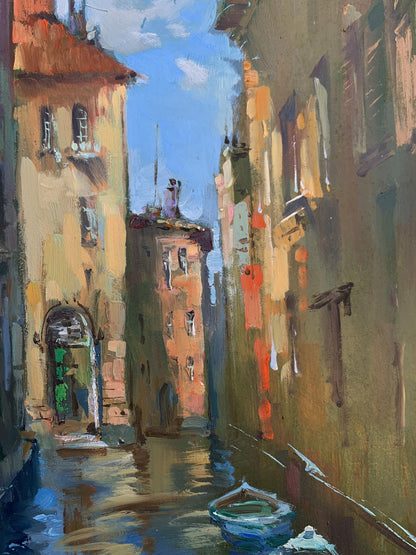 OIl painting On boats through the city streets Yuriy Suprunchuk