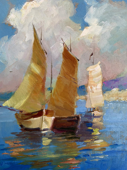 OIl painting There is a sailboat at sea Yuriy Suprunchuk