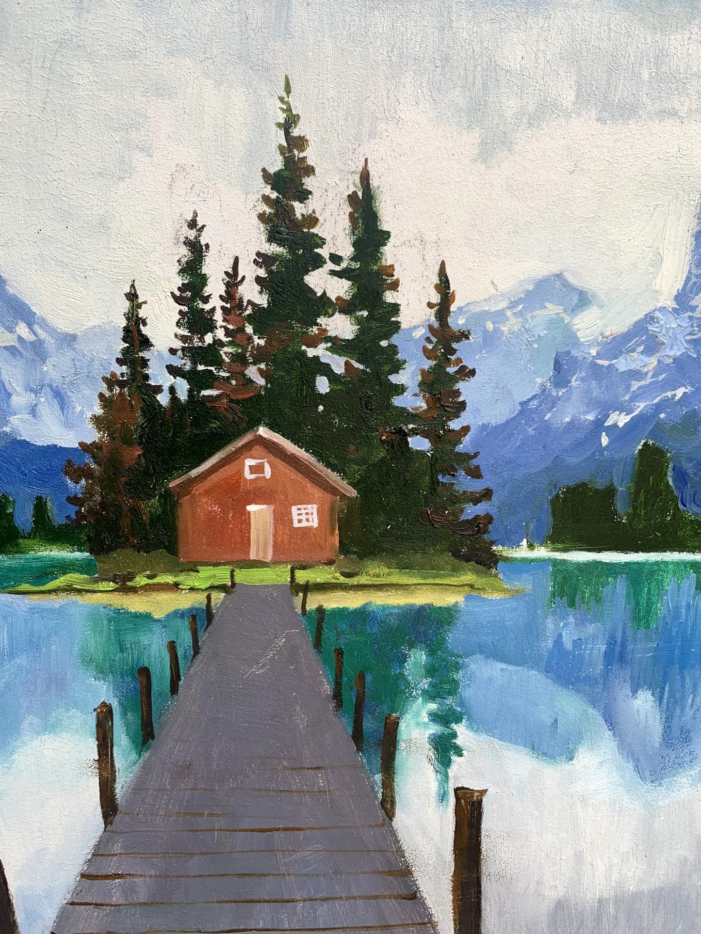 Oil painting Hut on the lake Unknown artist