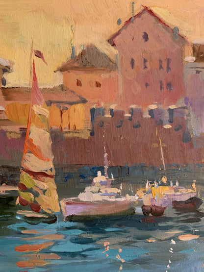 OIl painting Evening at the yacht club Yuriy Suprunchuk