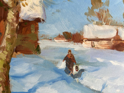 OIl painting Quiet village in winter Yuriy Suprunchuk