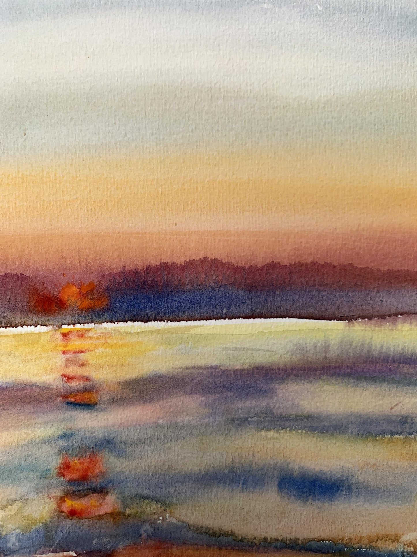 Watercolor painting Reflection of the sun in the sea Unknown artist