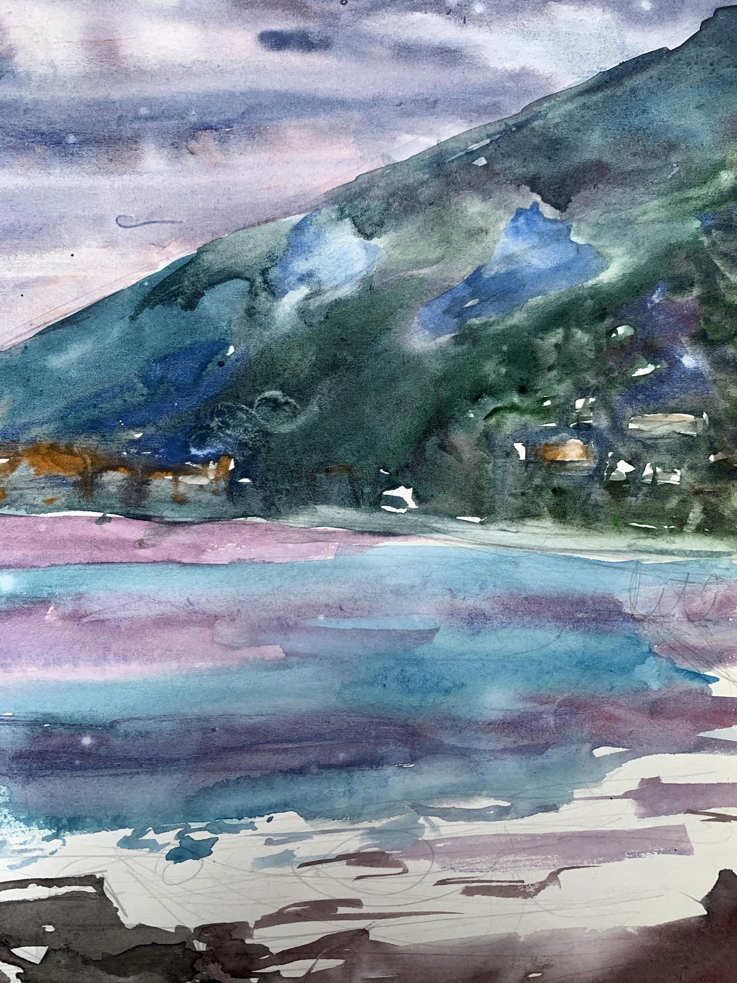 Watercolor painting The sun behind the clouds Unknown artist