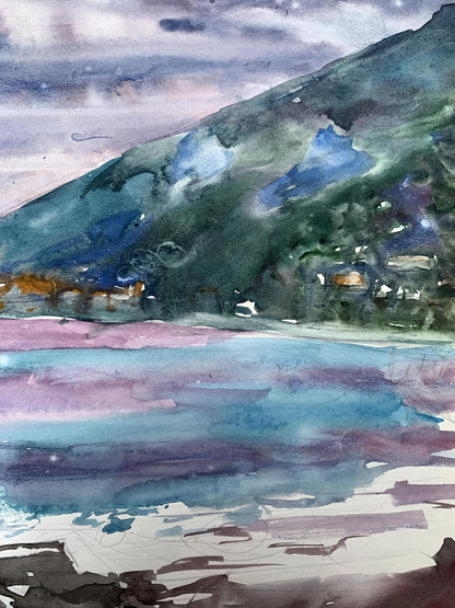 Watercolor painting The sun behind the clouds Unknown artist