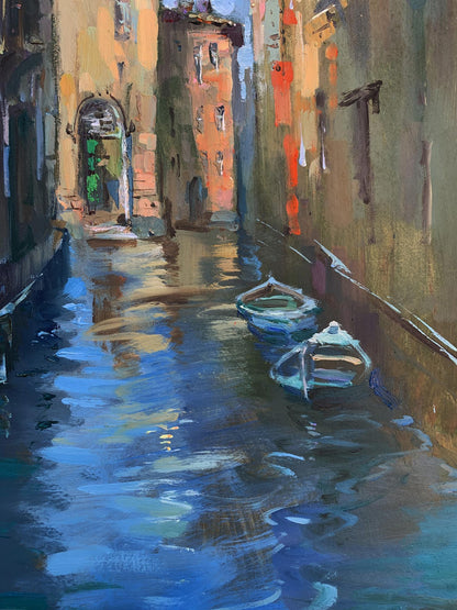 OIl painting On boats through the city streets Yuriy Suprunchuk