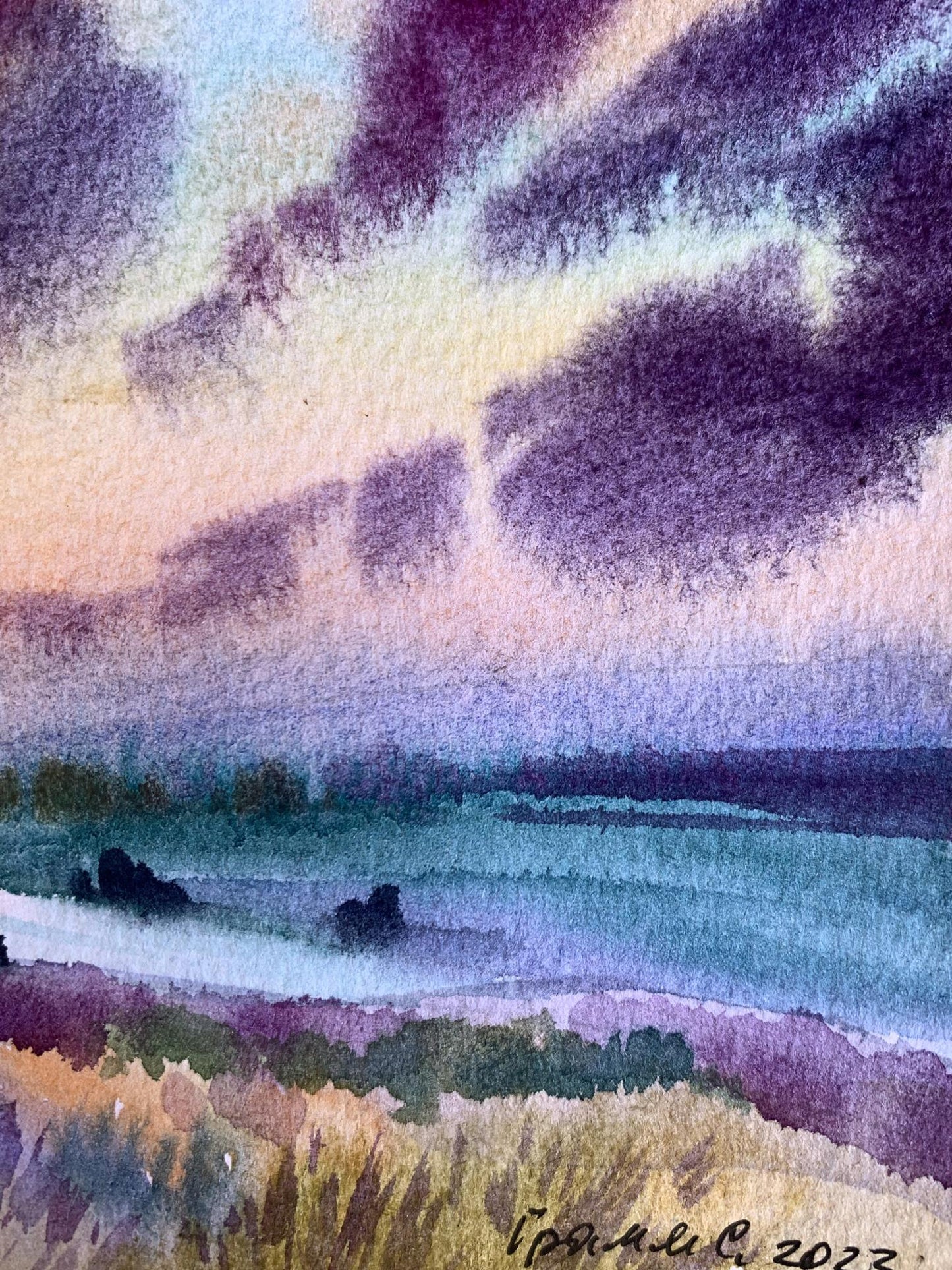 Watercolor painting Shore is covered with clouds Svetlana Gramm