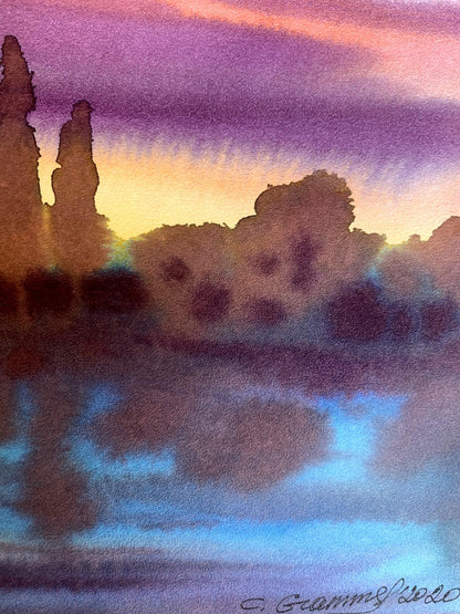 Watercolor painting Sunset on the river Svetlana Gramm