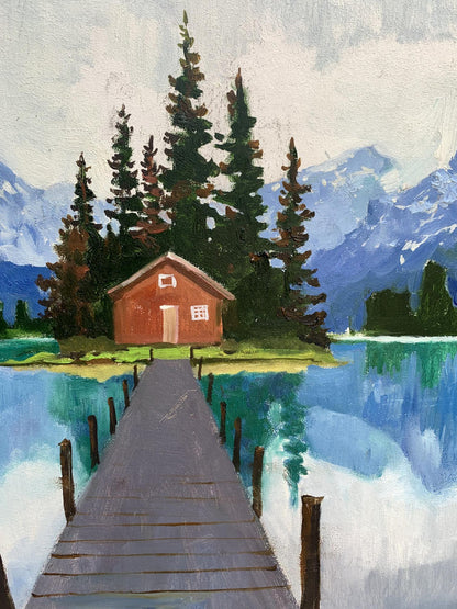 Oil painting Hut on the lake Unknown artist