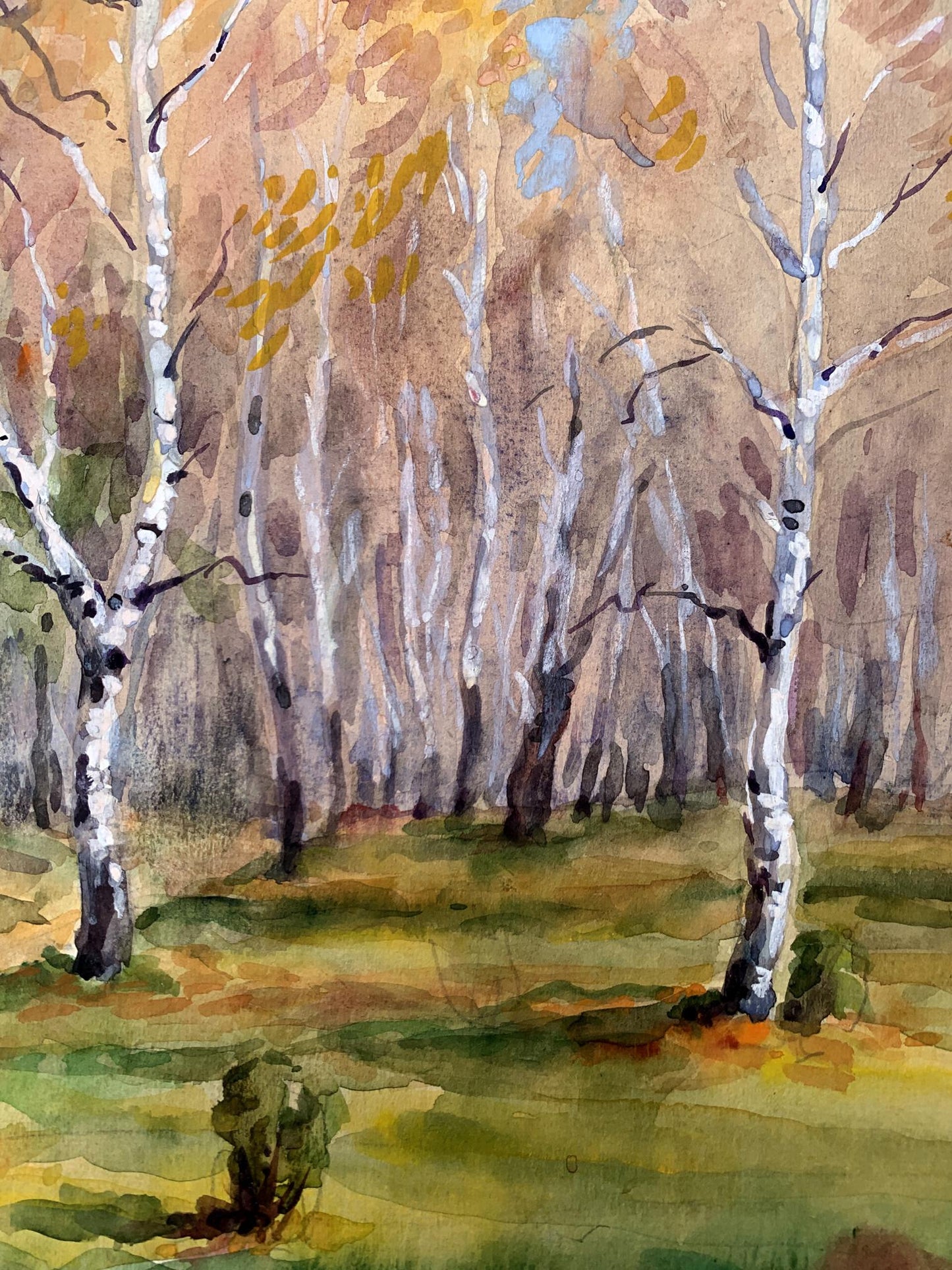 Watercolor painting Autumn birch forest Unknown artist