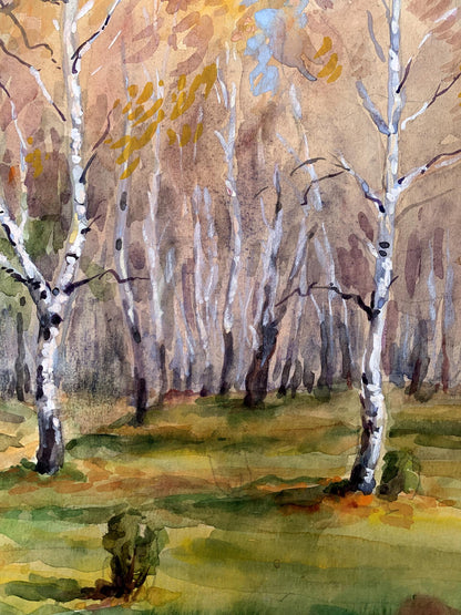 Watercolor painting Autumn birch forest Unknown artist