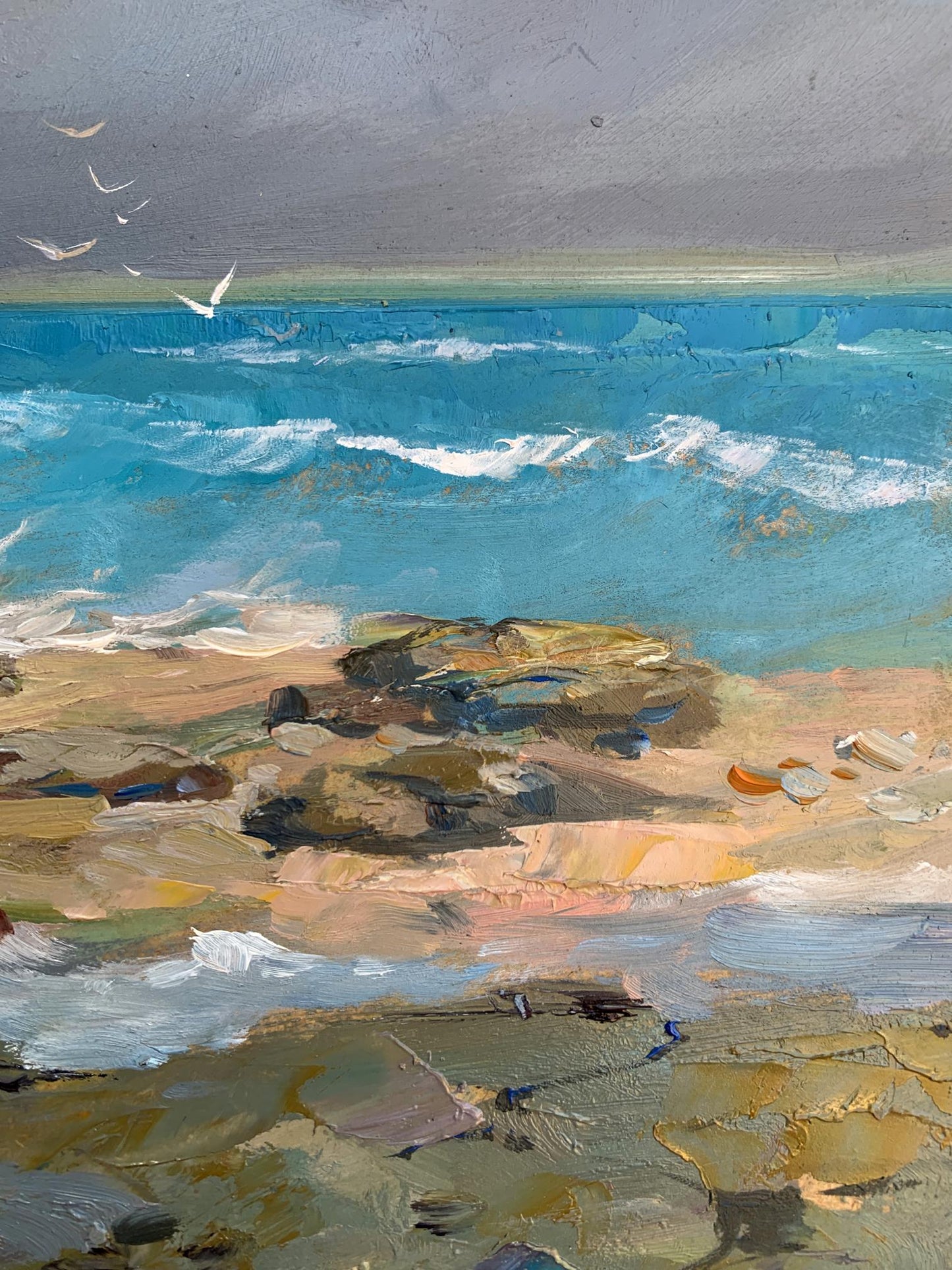 OIl painting White seagulls on the seashore Yuriy Suprunchuk