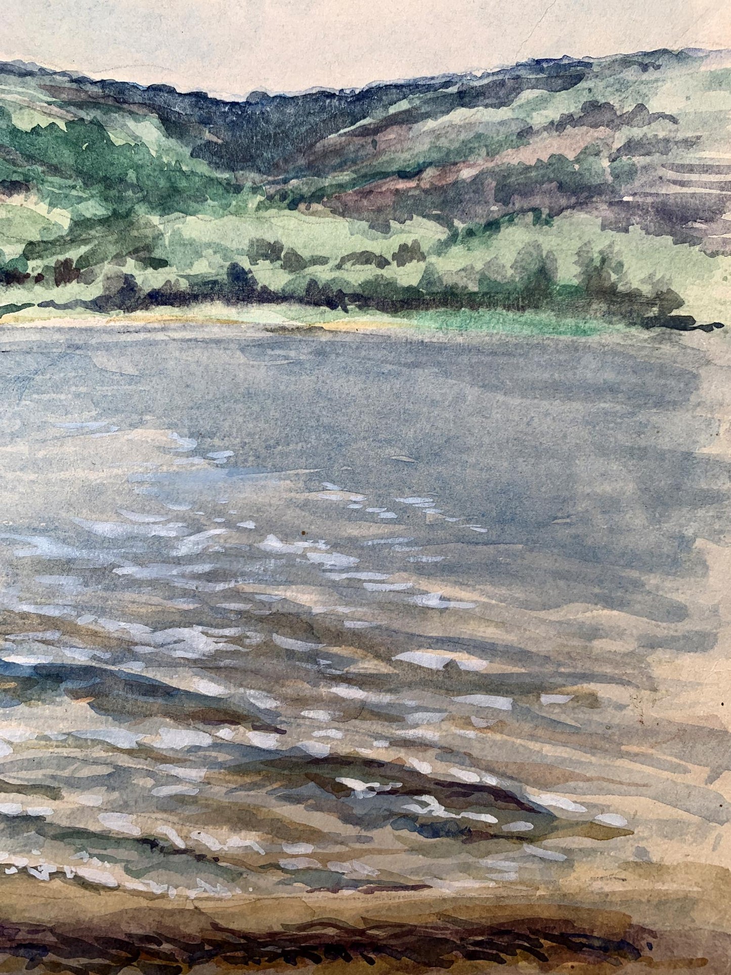 Watercolor painting On the river bank O. Umansky