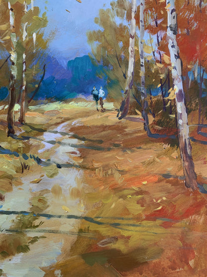 OIl painting Jogging through the autumn forest Yuriy Suprunchuk