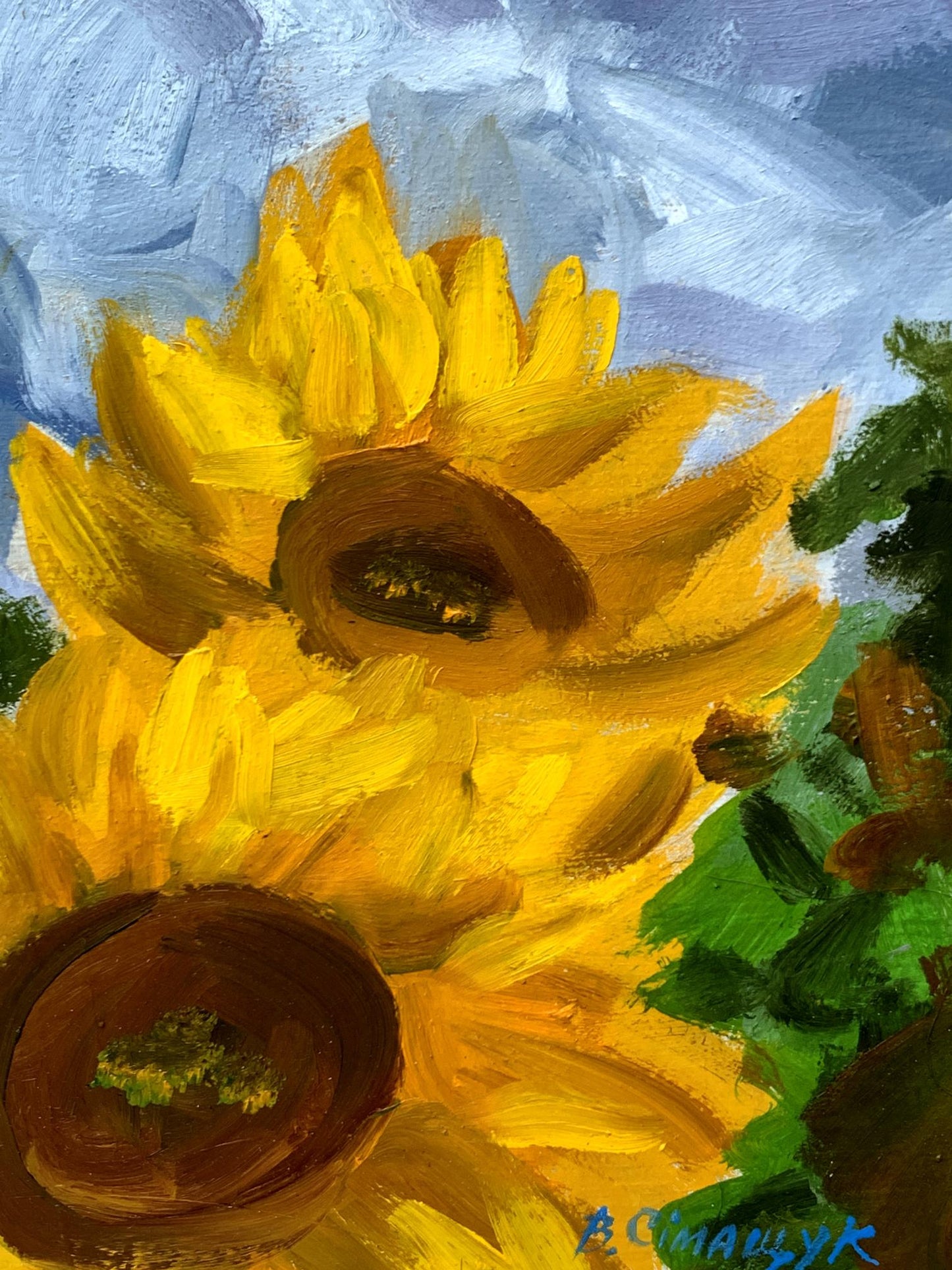 Oil painting Sunflowers and clouds Valentina Simashchuk