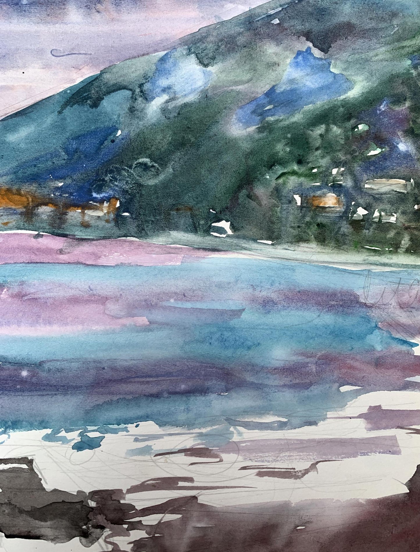 Watercolor painting The sun behind the clouds Unknown artist