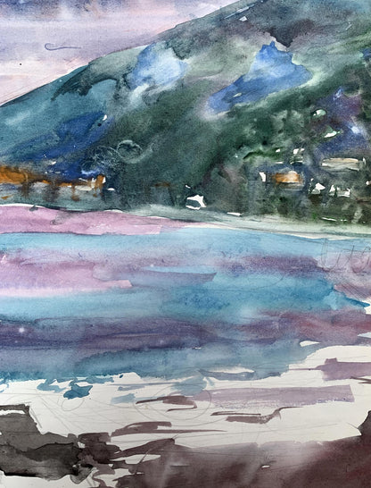 Watercolor painting The sun behind the clouds Unknown artist