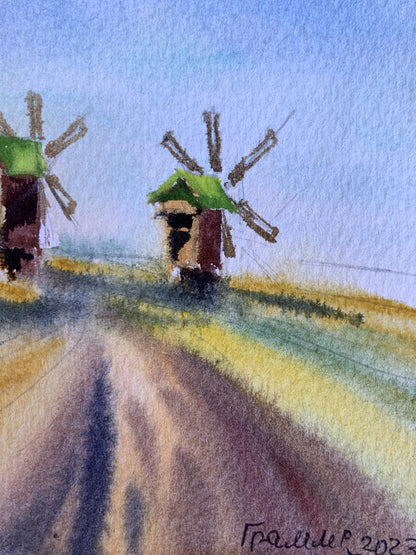 Pastel painting Road among the mills Svetlana Gramm