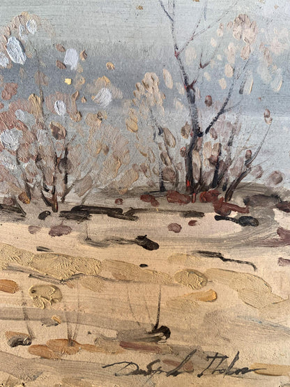 Oil painting Snowy shore Peter Dobrev