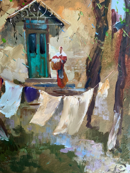 OIl painting A light breeze in the yard Yuriy Suprunchuk