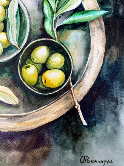 Watercolor painting Olive Olga Ponomaryva