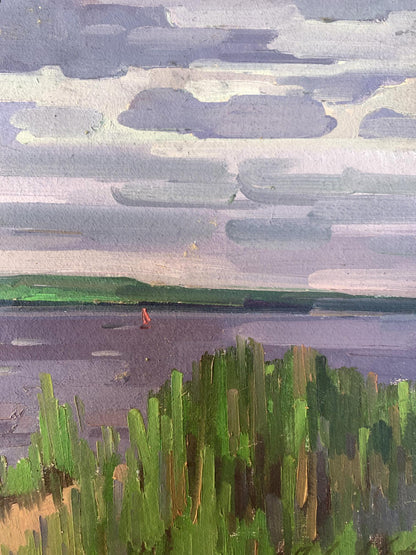 Oil painting Reeds on the river Peter Dobrev