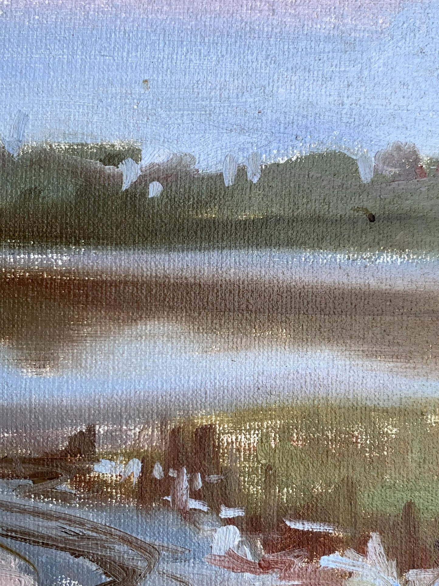 Oil painting Flooded river bank Unknown artist