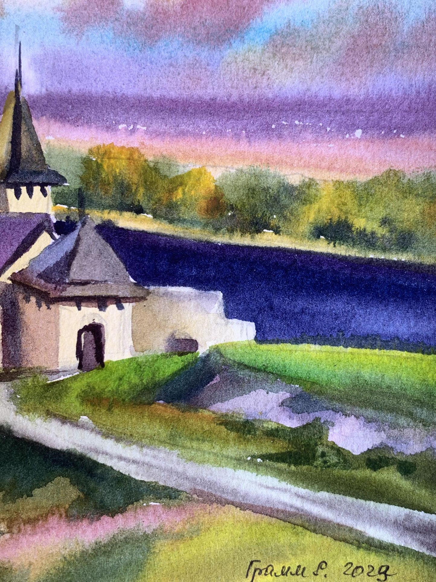 Watercolor painting Old castle Svetlana Gramm