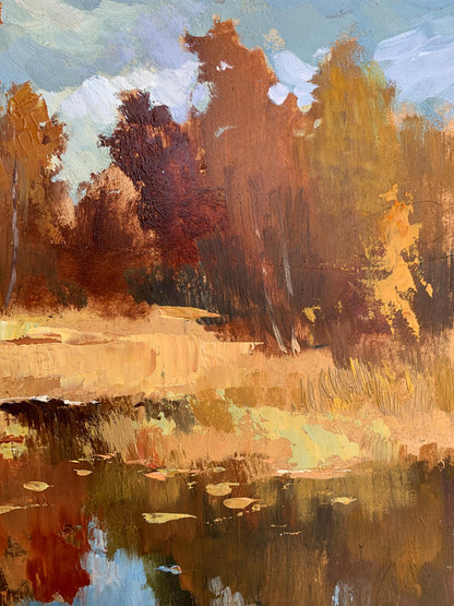 OIl painting Golden autumn and gentle river Yuriy Suprunchuk