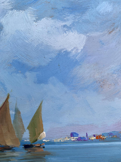 OIl painting Sailboats at sea Yuriy Suprunchuk