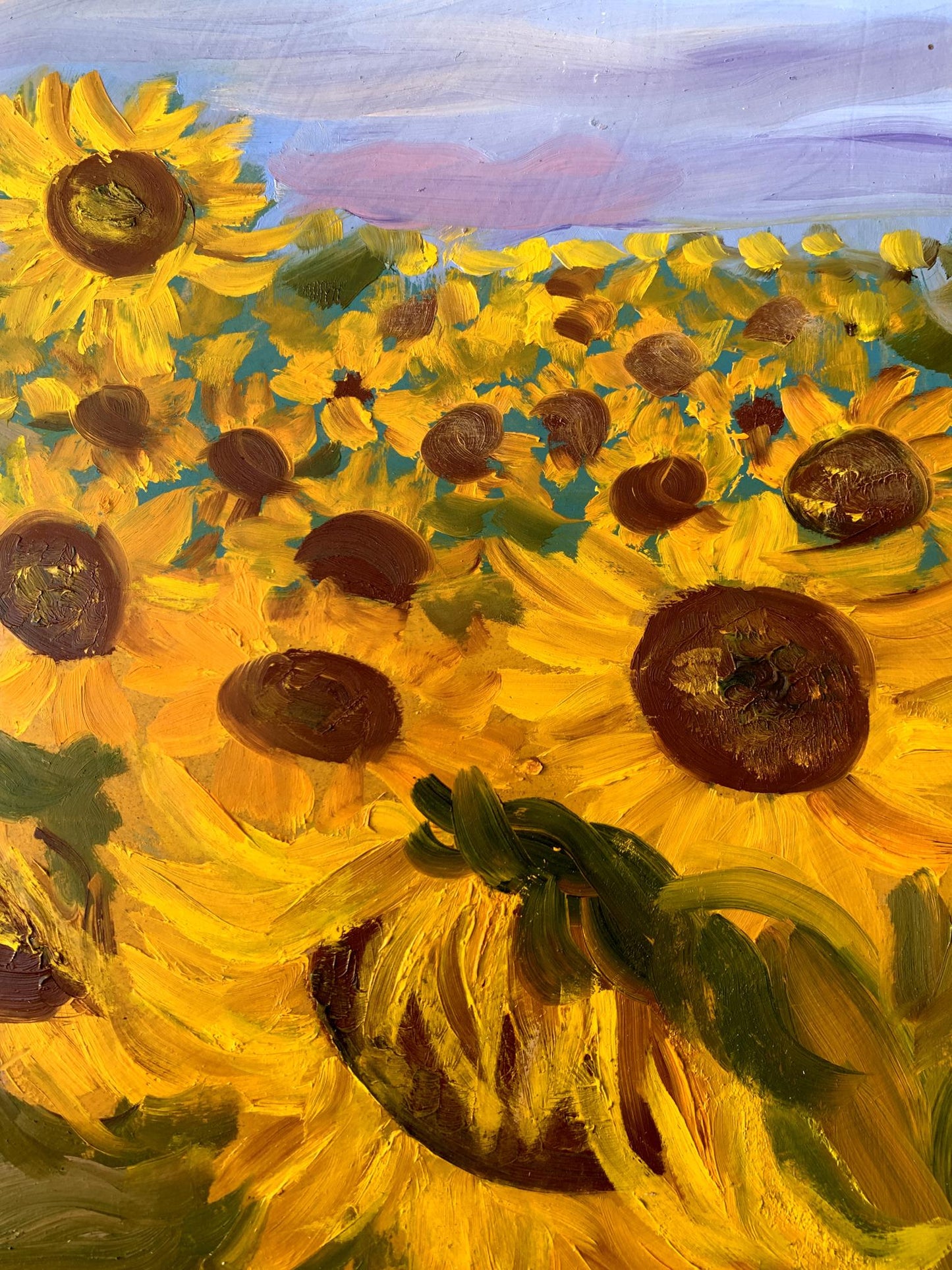 Oil painting Sunflowers along the road Valentina Simashchuk