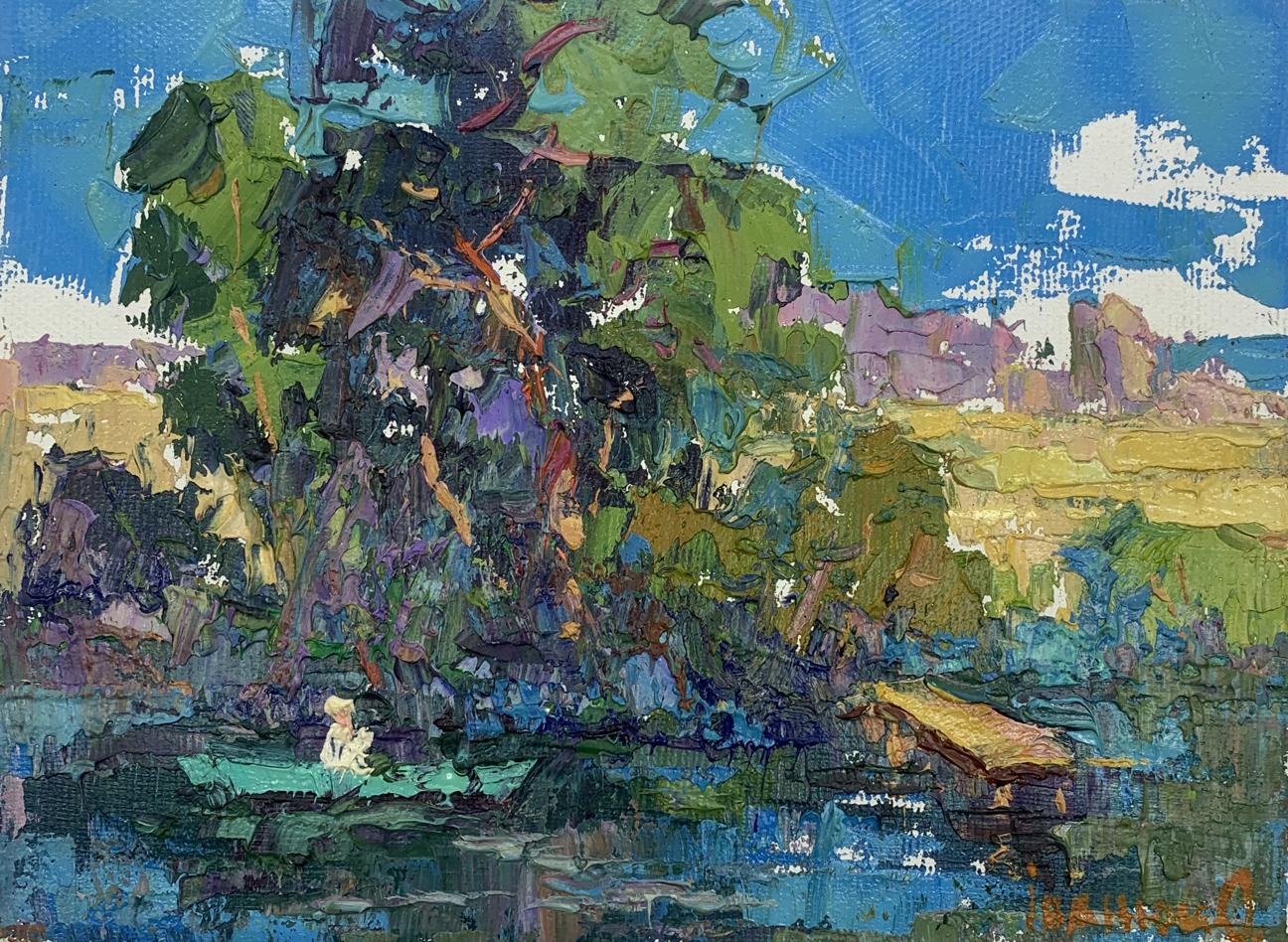 Oil painting Summer day on the lake Oksana Ivanyuk