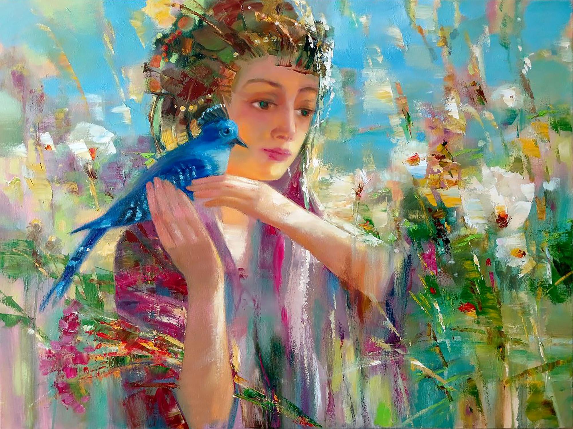 Abstract oil painting Blue bird Anatoly Tarabanov