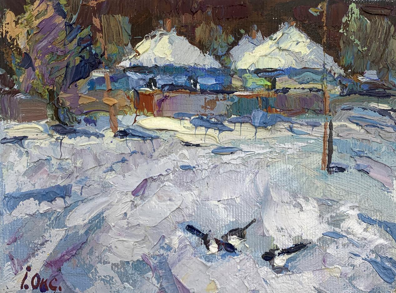 Oil painting Winter evening in the village Oksana Ivanyuk