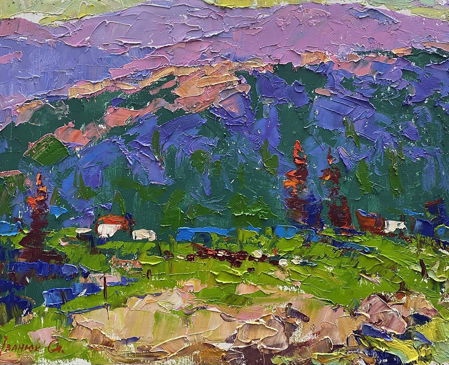 Oil painting Sunny day in the mountains Alex Kalenyuk