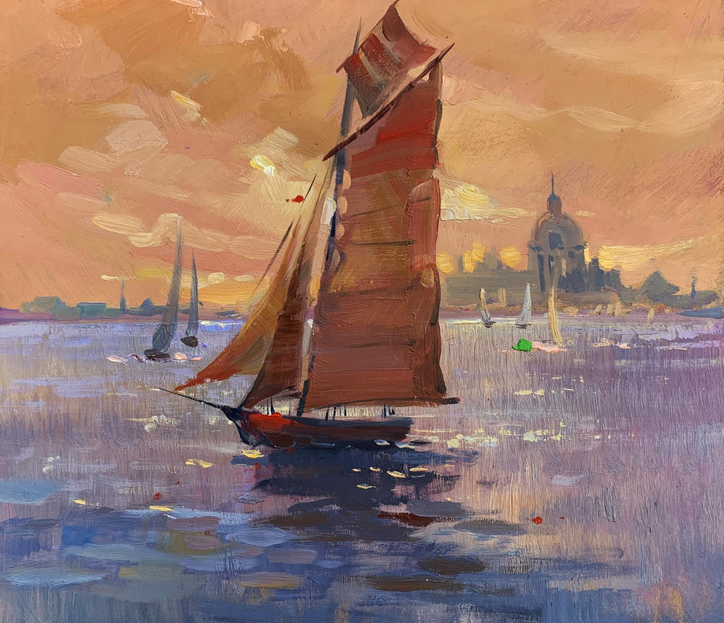 OIl painting Evening sailing on a sailboat at sea Yuriy Suprunchuk