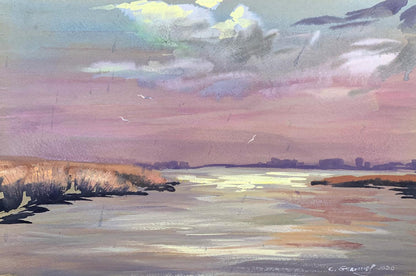 Watercolor painting Sunset on the spit Svetlana Gramm