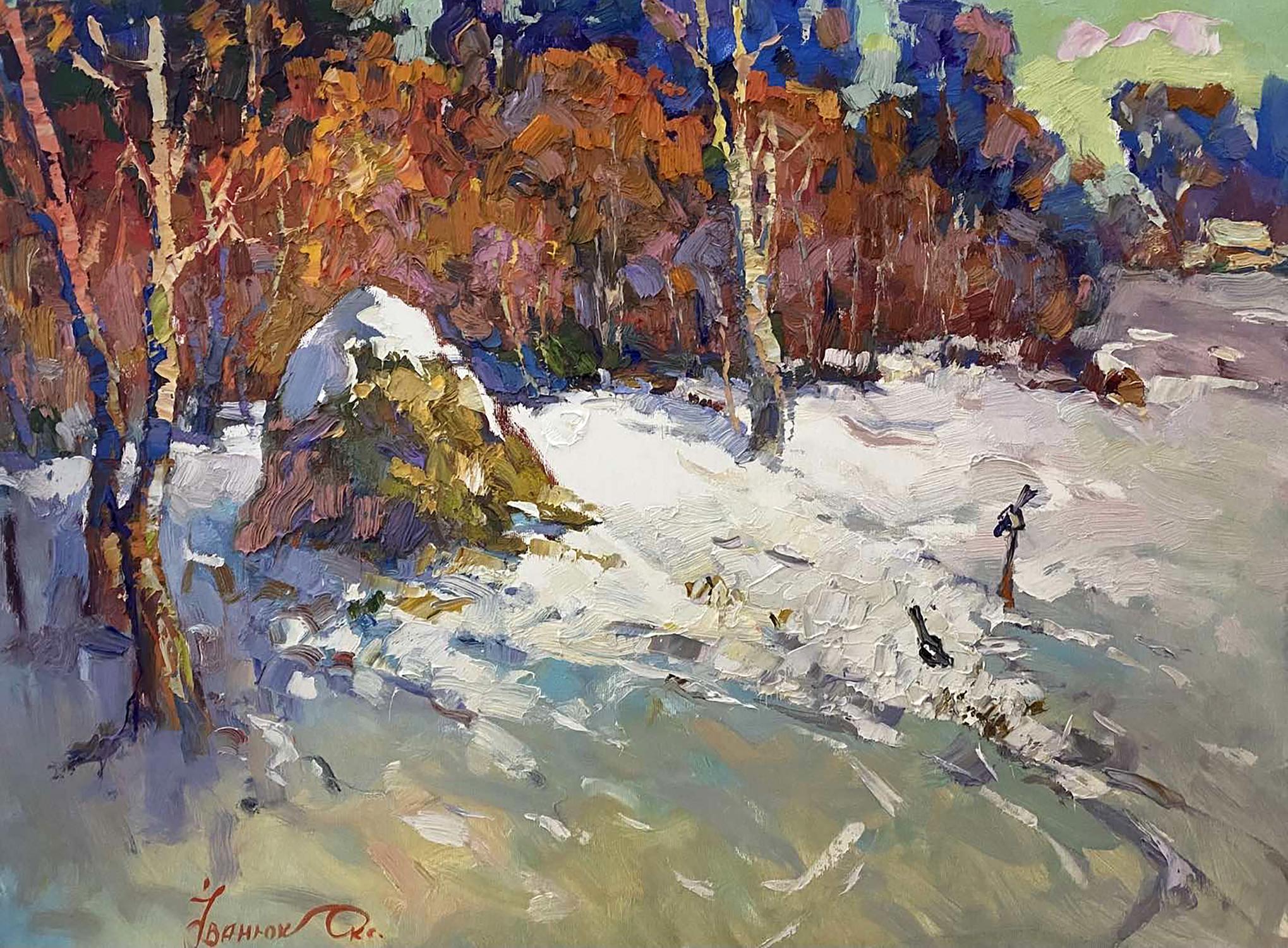 Oil painting field snow