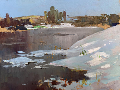 OIl painting Thawed river Yuriy Suprunchuk