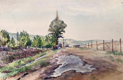 Watercolor painting Road in the field Unknown artist