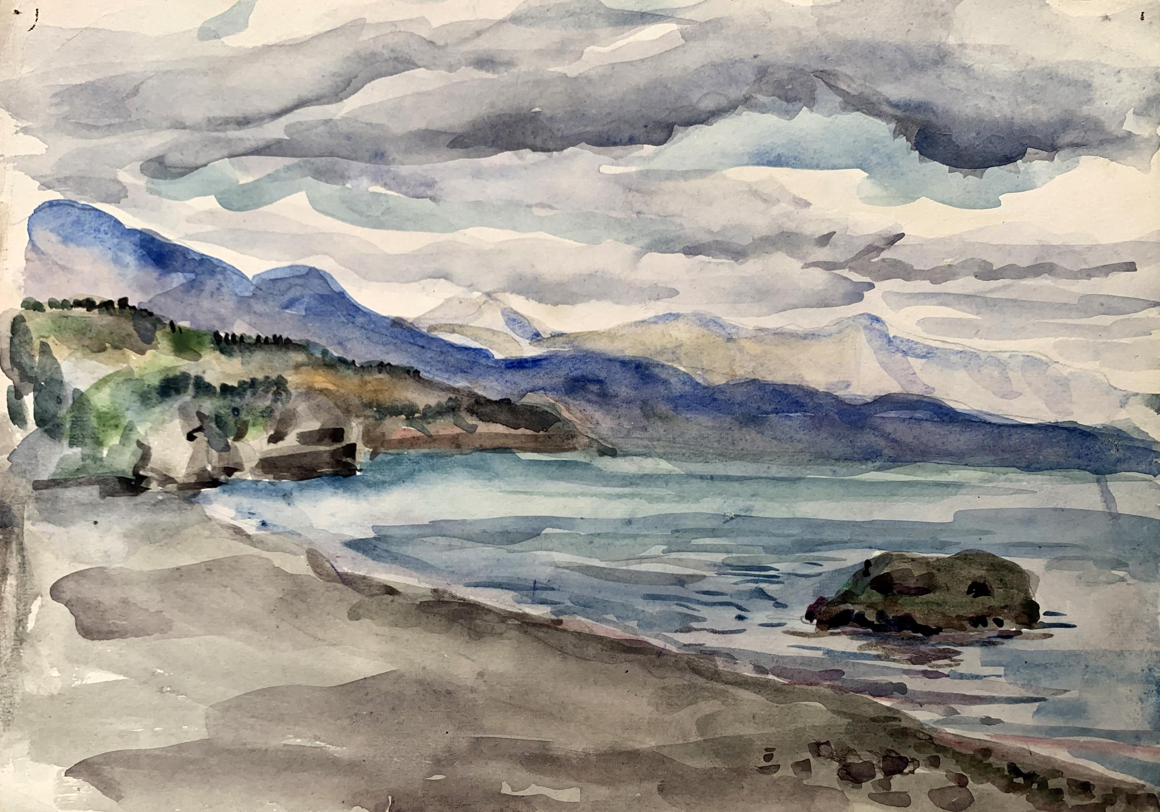 Watercolor painting Covered with clouds Unknown artist