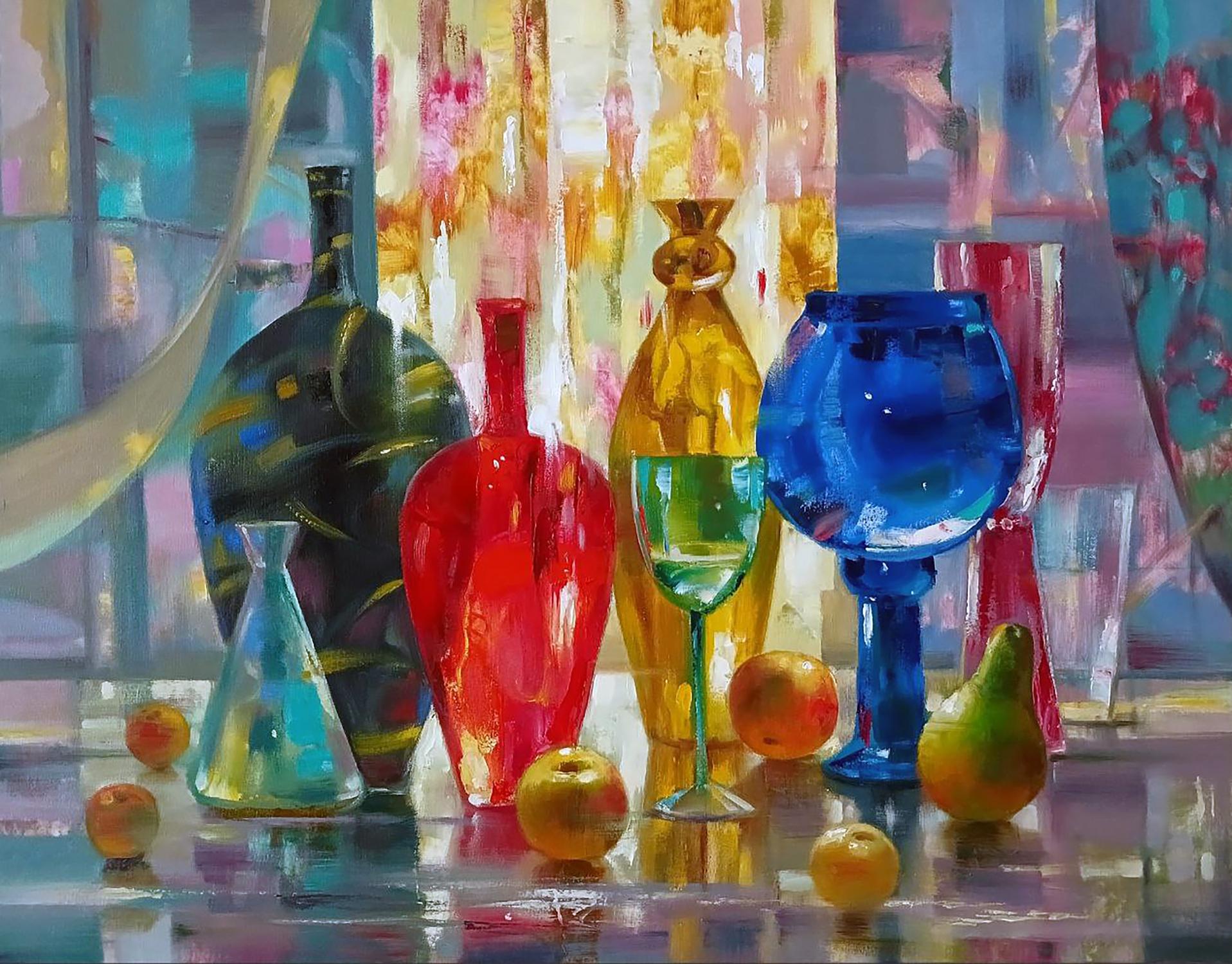Abstract oil painting Colored jugs Anatoly Tarabanov